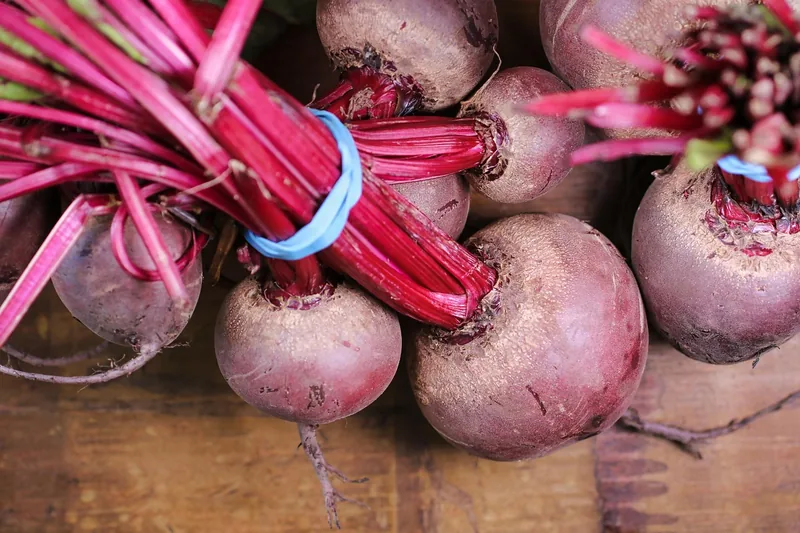 A bunch of fresh beet with stalks