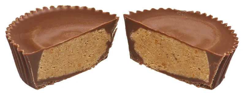 A peanut butter cup cut in half