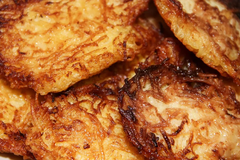 Close-up of crisp golden potato pancakes
