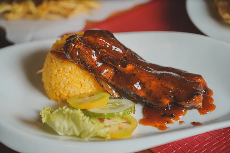 Ribs coated in barbecue sauce