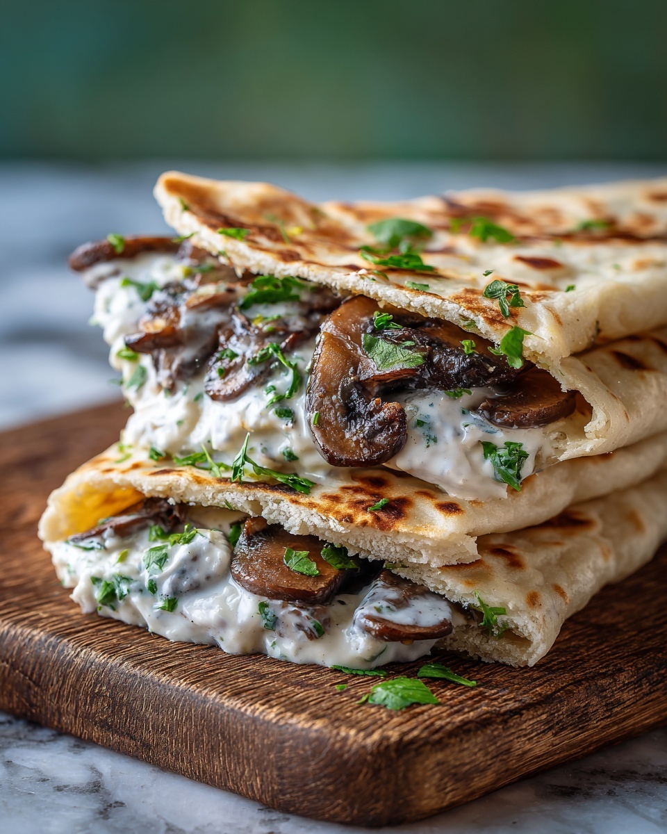 Cheesy Beef and Mushroom Pita Pockets with Tzatziki Sauce Recipe - Recipe Image
