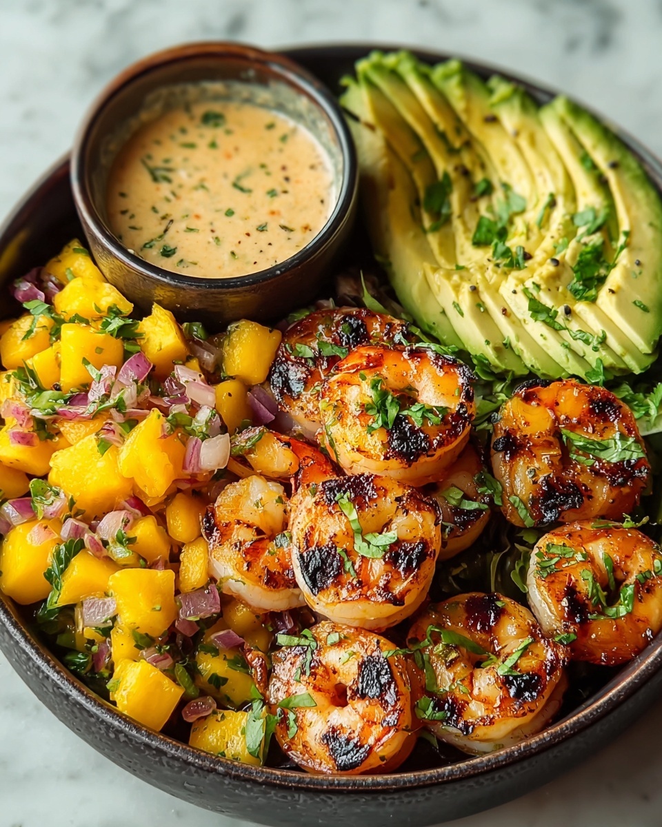 Shrimp and Avocado Bowls with Mango Salsa & Lime-Chili Sauce Recipe - Recipe Image