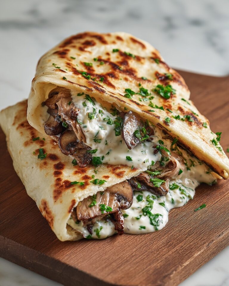 Cheesy Beef and Mushroom Pita Pockets with Tzatziki Sauce Recipe
