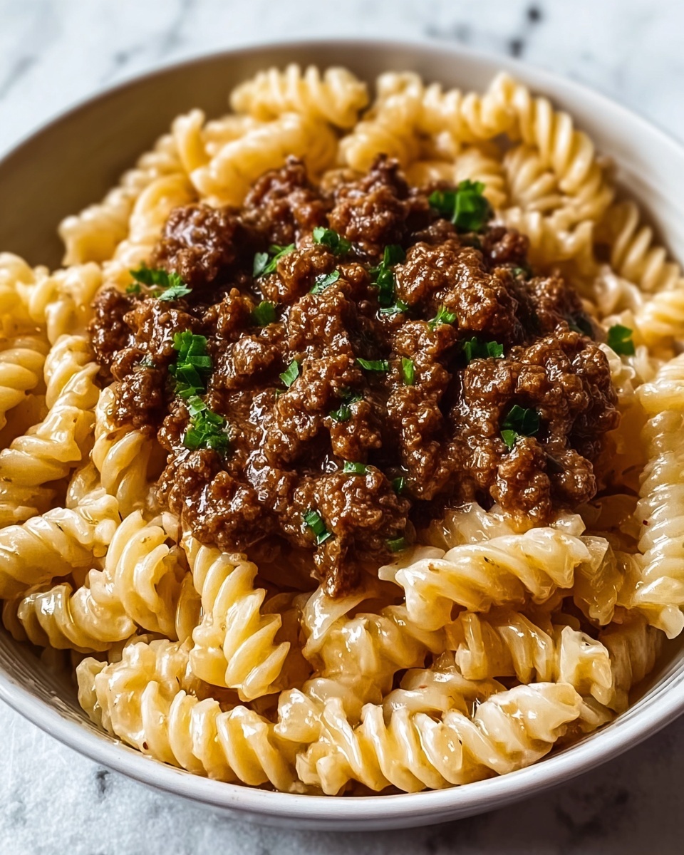 Beef and Rotini in Garlic Parmesan Sauce Recipe - Recipe Image