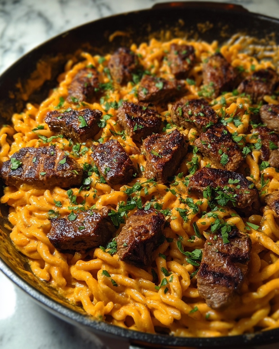 Creamy Cajun Butter Steak Pasta Skillet Recipe - Recipe Image
