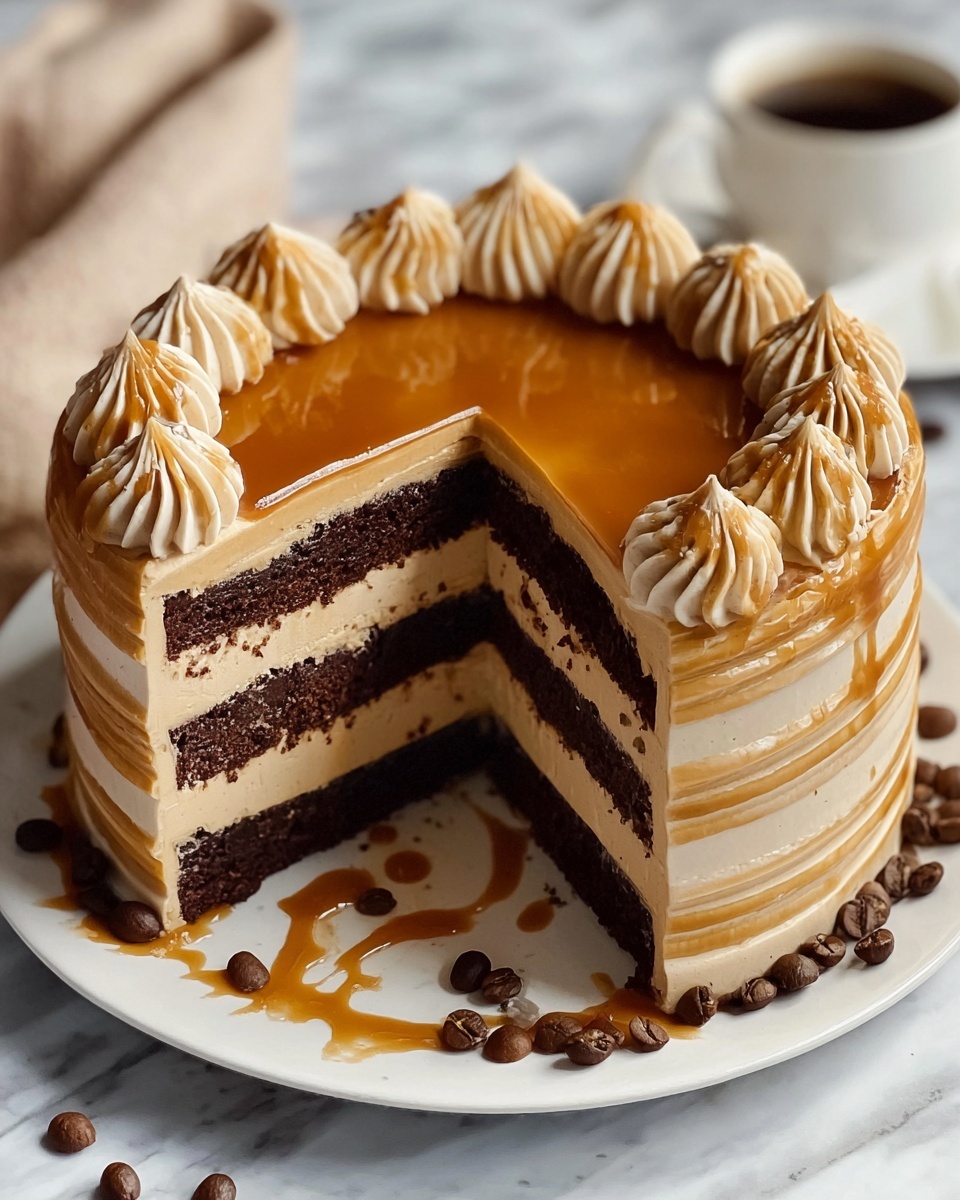 Decadent Caramel Latte Cake with Coffee Buttercream Recipe - Recipe Image