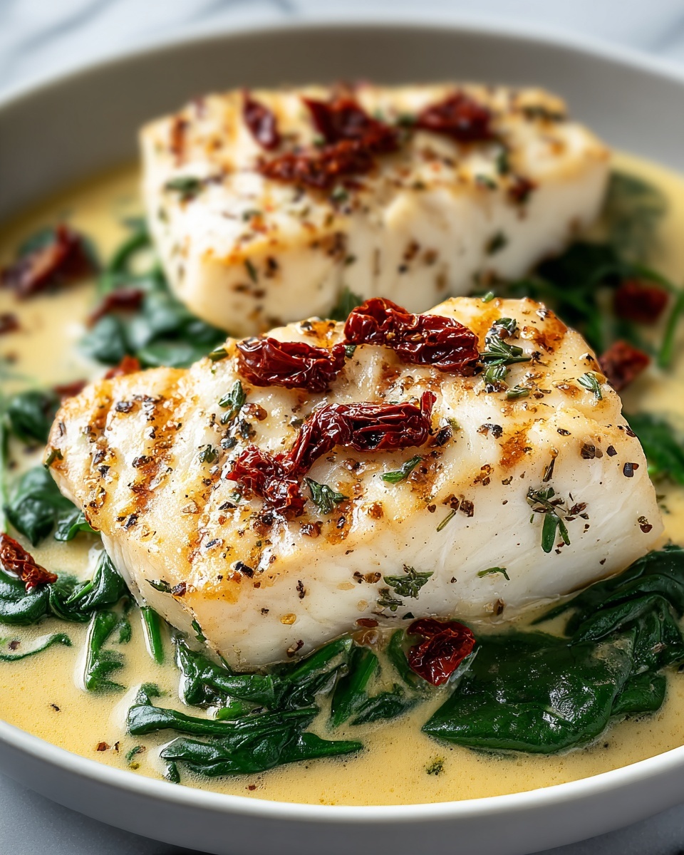 Creamy Keto Tuscan Cod with Spinach and Sun-Dried Tomatoes Recipe - Recipe Image