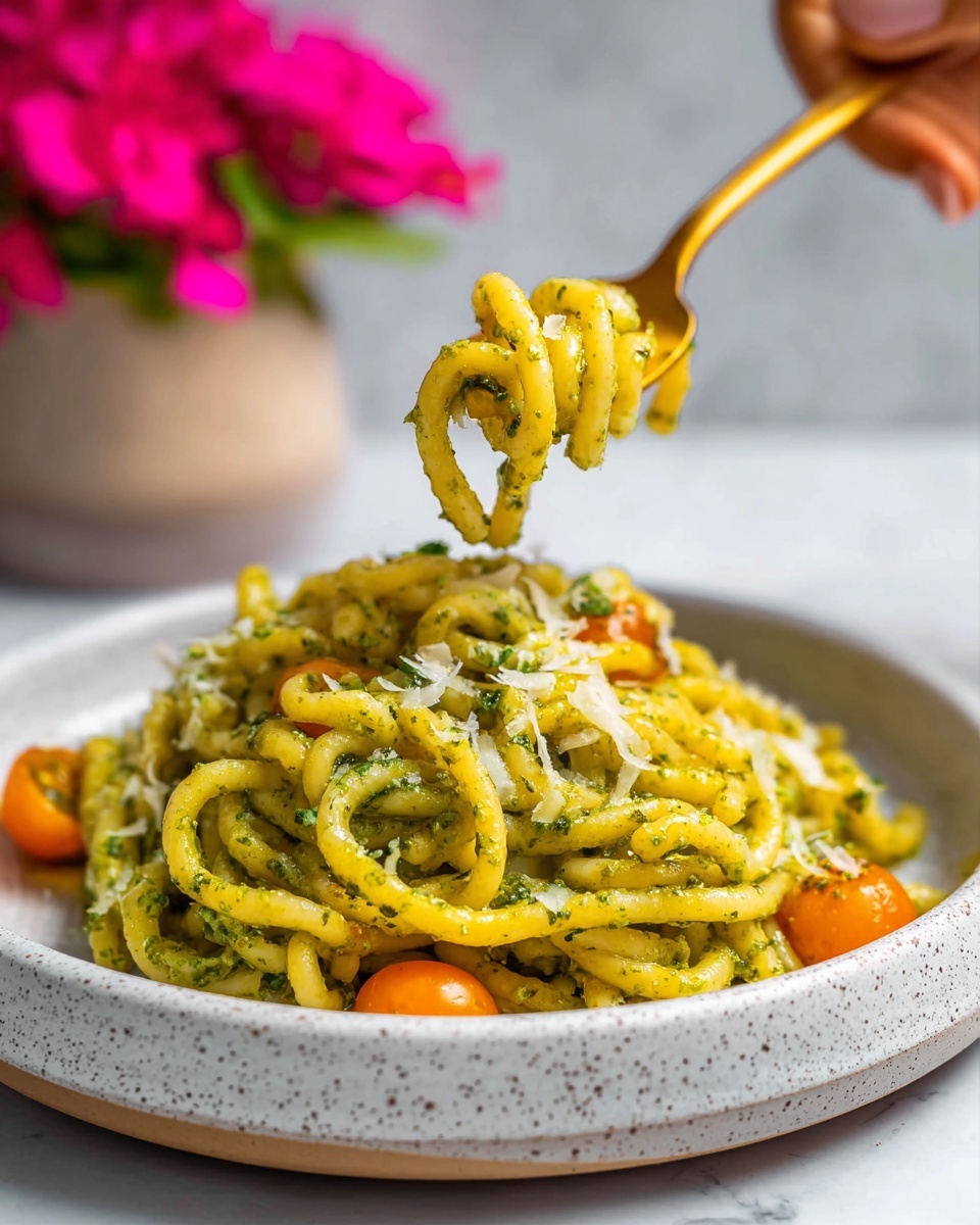 Yellow Tomato Pasta With Pesto Recipe - Recipe Image