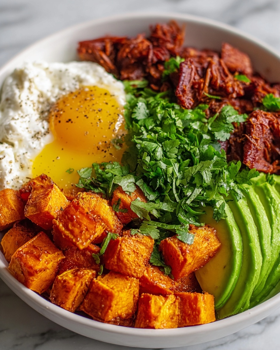 Tofu Ground Beef Bowls with Roasted Sweet Potatoes, Cottage Cheese, and Hot Honey Recipe - Recipe Image