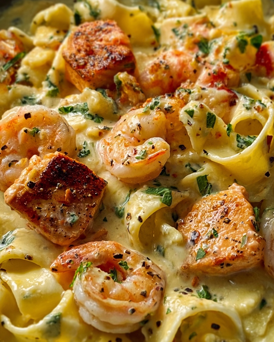 Creamy Salmon and Shrimp Fettuccine Recipe - Recipe Image