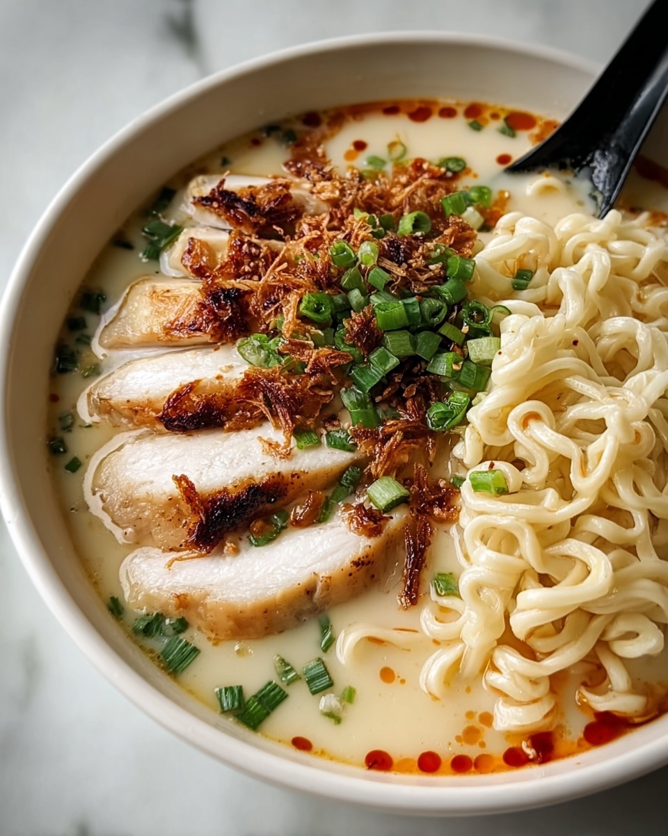 Fiery Chicken Ramen with Creamy Garlic Sauce Recipe - Recipe Image