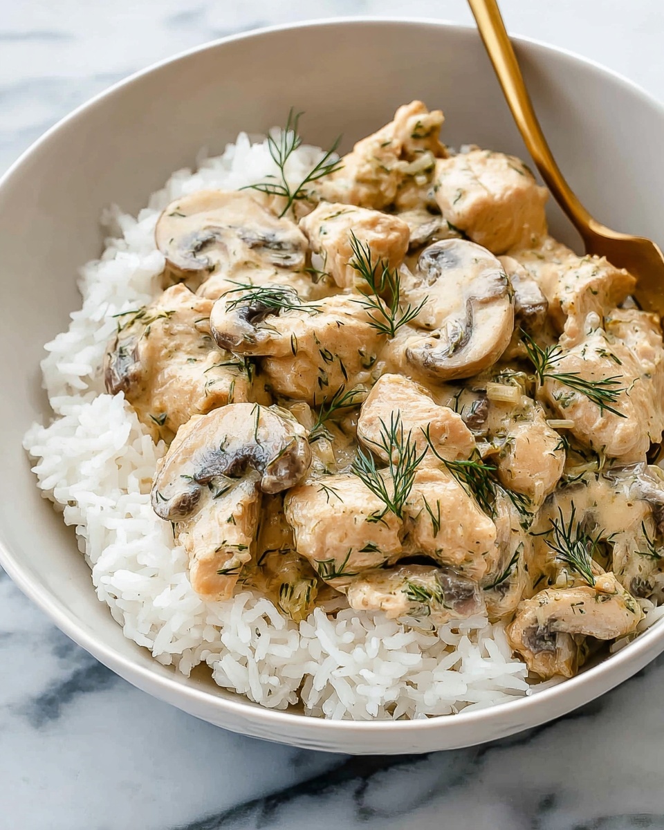 Chicken and Mushrooms in Creamy Dill Sauce Recipe - Recipe Image