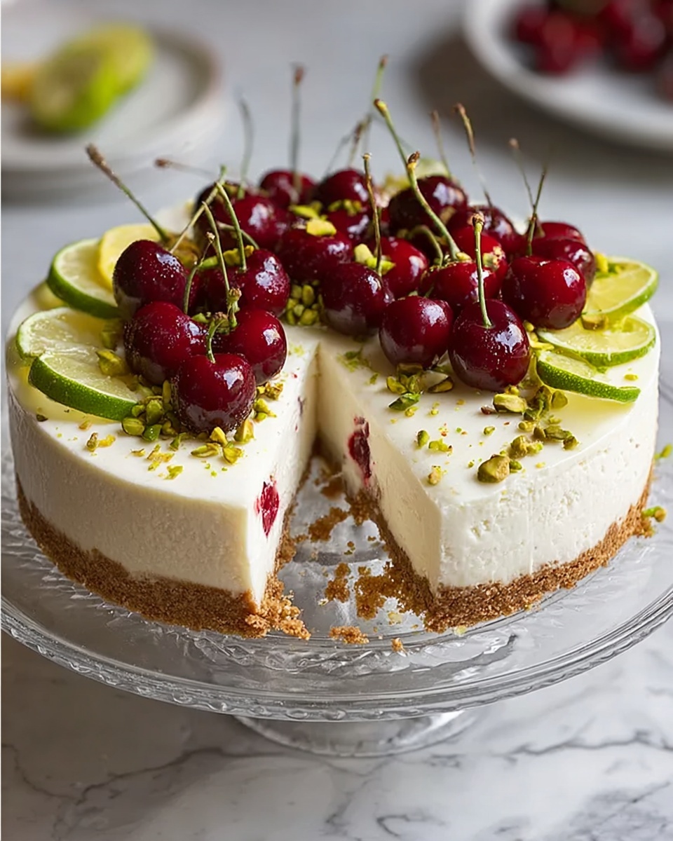 Lemon-Lime Cherry Pistachio Cheesecake Recipe - Recipe Image