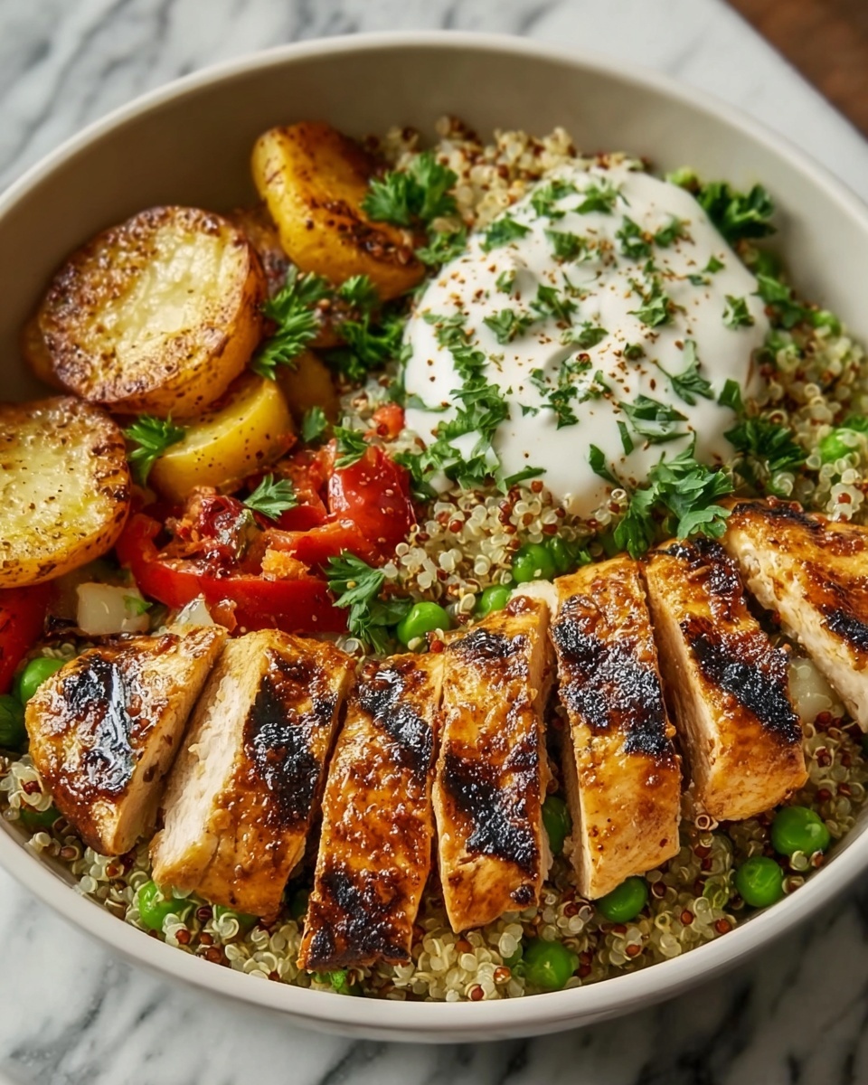 Chicken Quinoa Bowl with Cherry Tomatoes, Cucumber, and Feta Recipe - Recipe Image