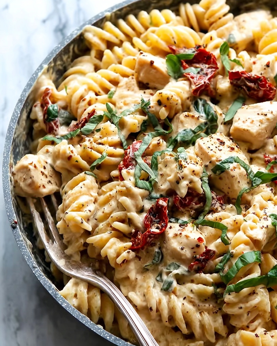 One-Pot Creamy Sun Dried Tomato Chicken Pasta Recipe - Recipe Image