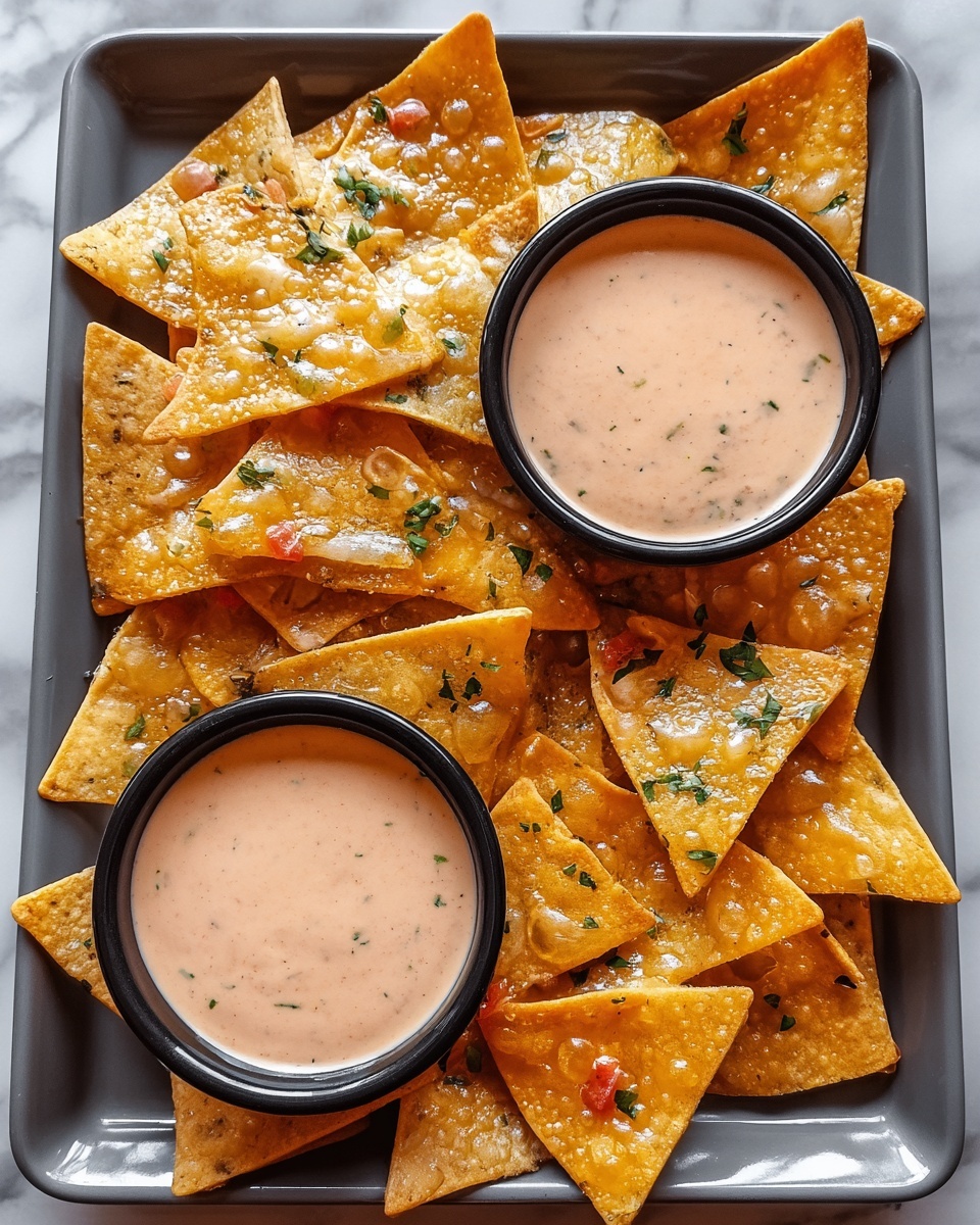 Nacho Triangles with Salsa-Ranch Dipping Sauce Recipe - Recipe Image