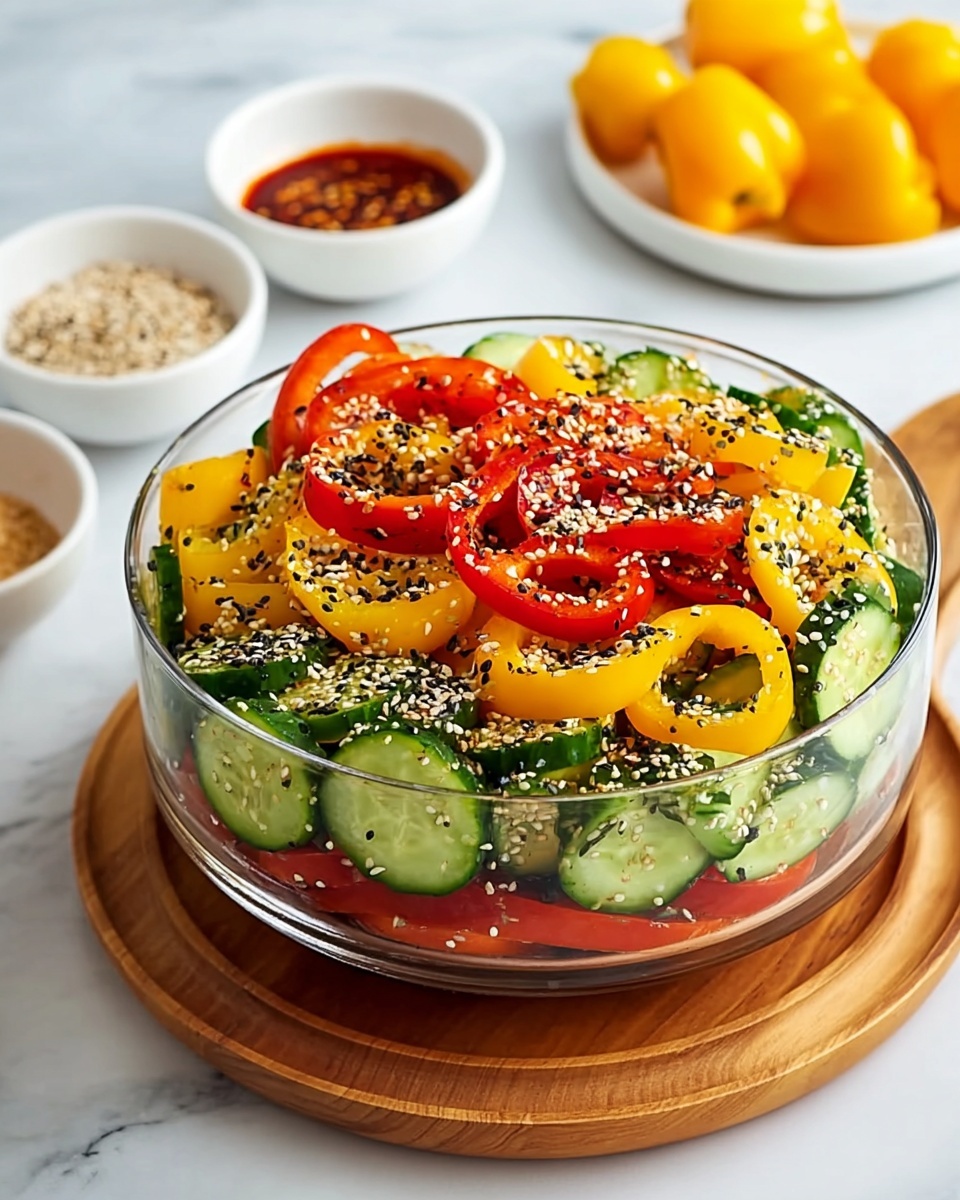 Cucumber and Sweet Pepper Salad with Sesame Ginger Dressing Recipe - Recipe Image