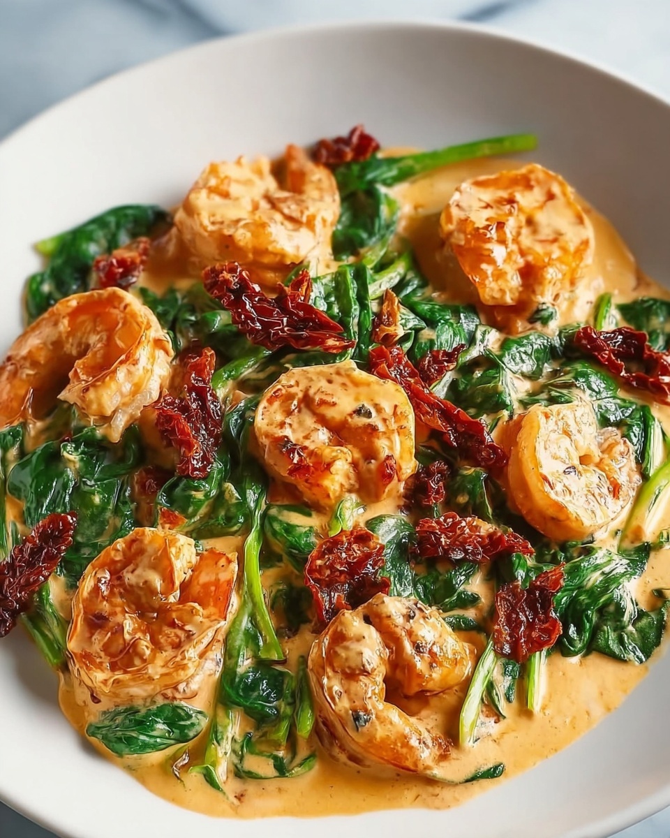Tuscan Shrimp with Spinach, Artichokes, and Sun-Dried Tomatoes Recipe - Recipe Image