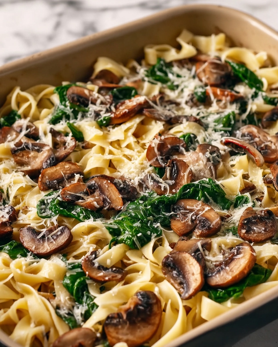 Parmesan Spinach Mushroom Pasta Skillet Recipe - Recipe Image