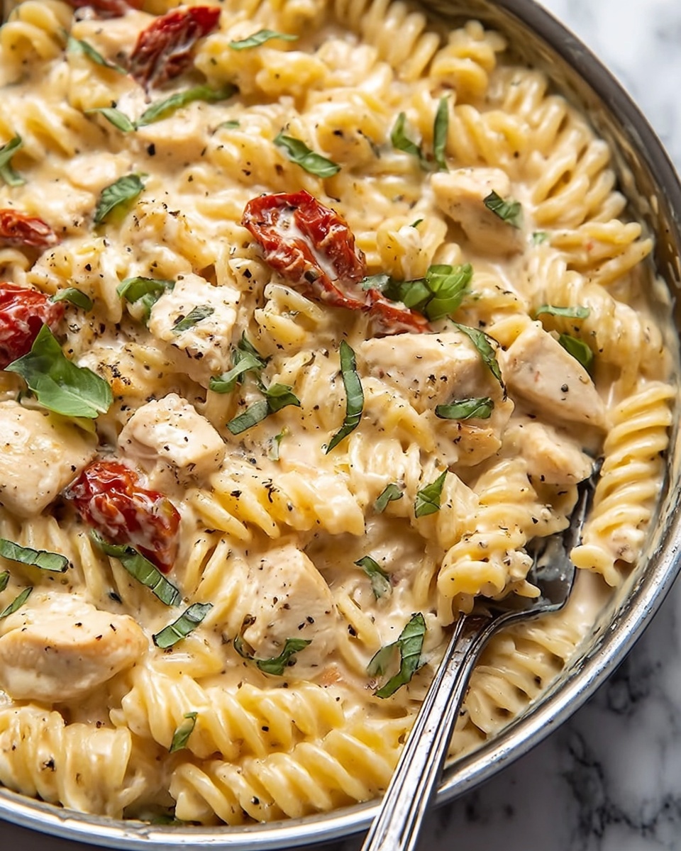 One-Pot Creamy Sun Dried Tomato Chicken Pasta Recipe - Recipe Image