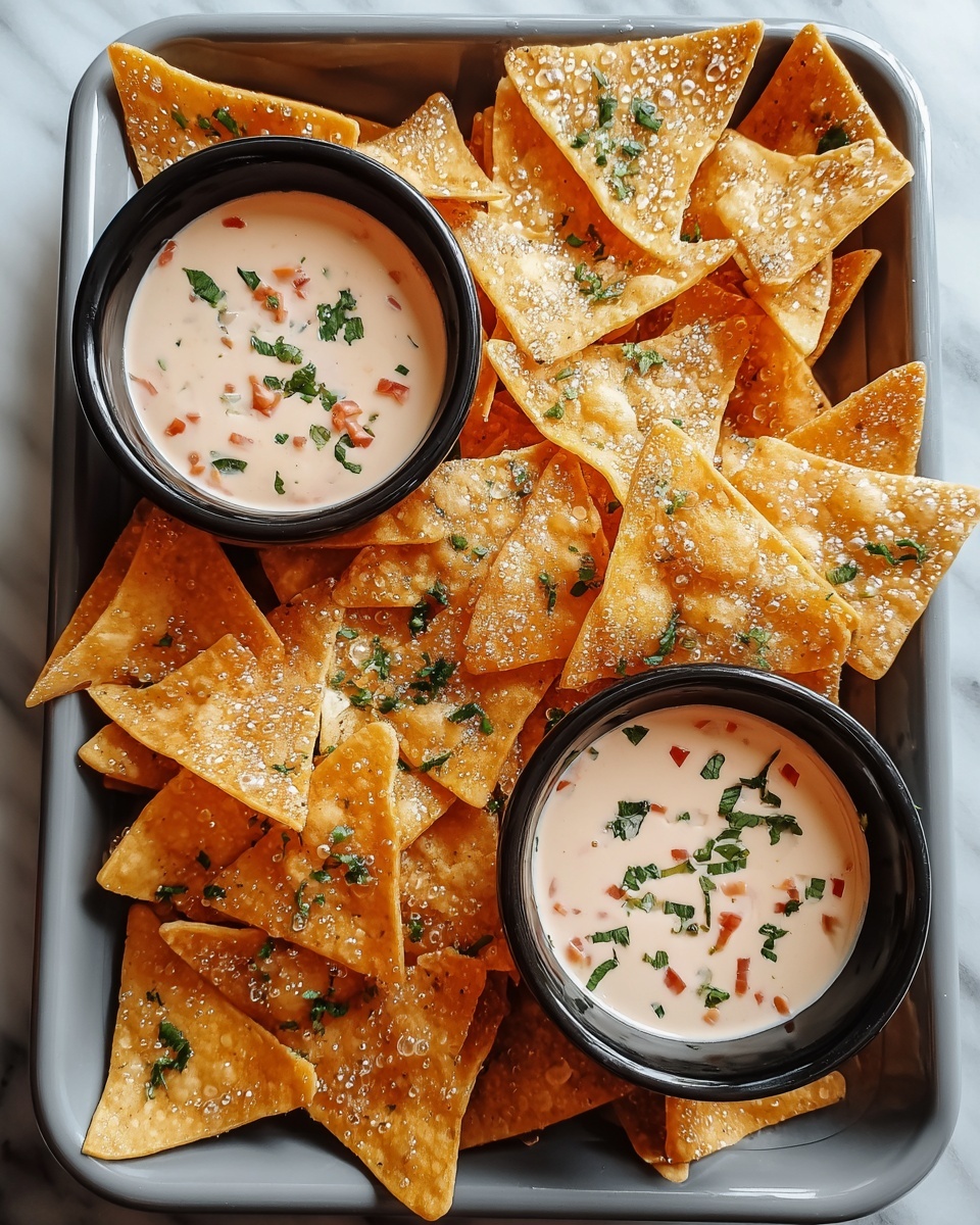 Nacho Triangles with Salsa-Ranch Dipping Sauce Recipe - Recipe Image