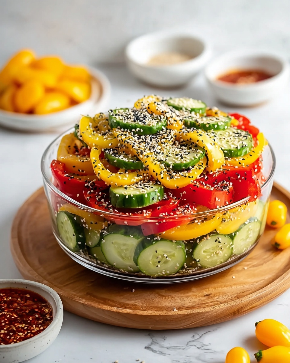 Cucumber and Sweet Pepper Salad with Sesame Ginger Dressing Recipe - Recipe Image