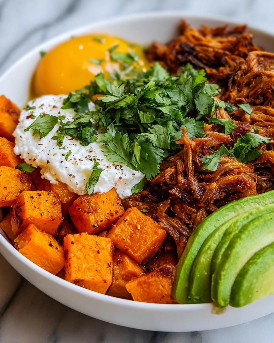 Tofu Ground Beef Bowls with Roasted Sweet Potatoes, Cottage Cheese, and Hot Honey Recipe - Recipe Image