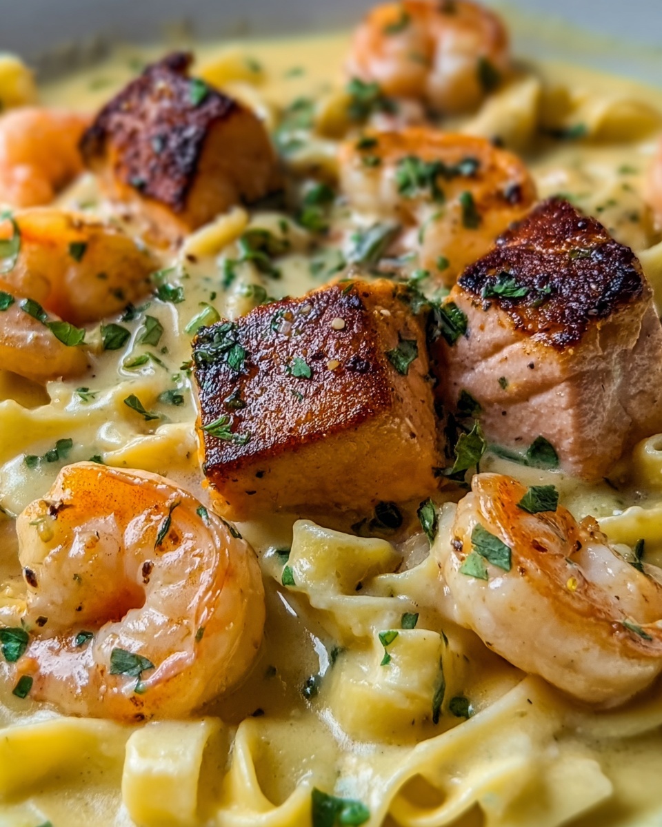 Creamy Salmon and Shrimp Fettuccine Recipe - Recipe Image
