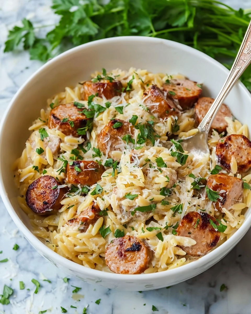 Creamy Chicken Sausage Orzo Recipe - Recipe Image