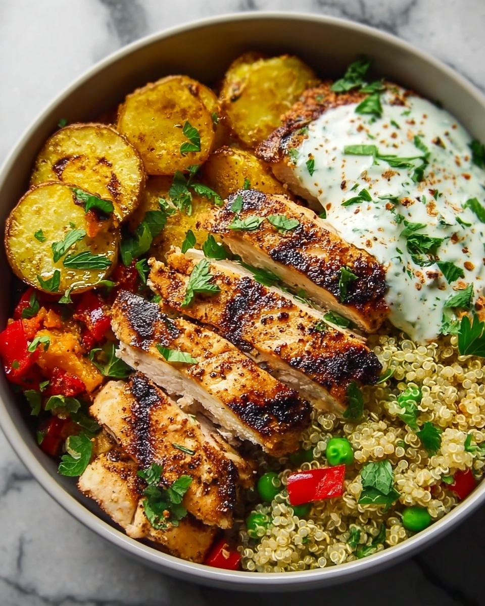 Chicken Quinoa Bowl with Cherry Tomatoes, Cucumber, and Feta Recipe - Recipe Image