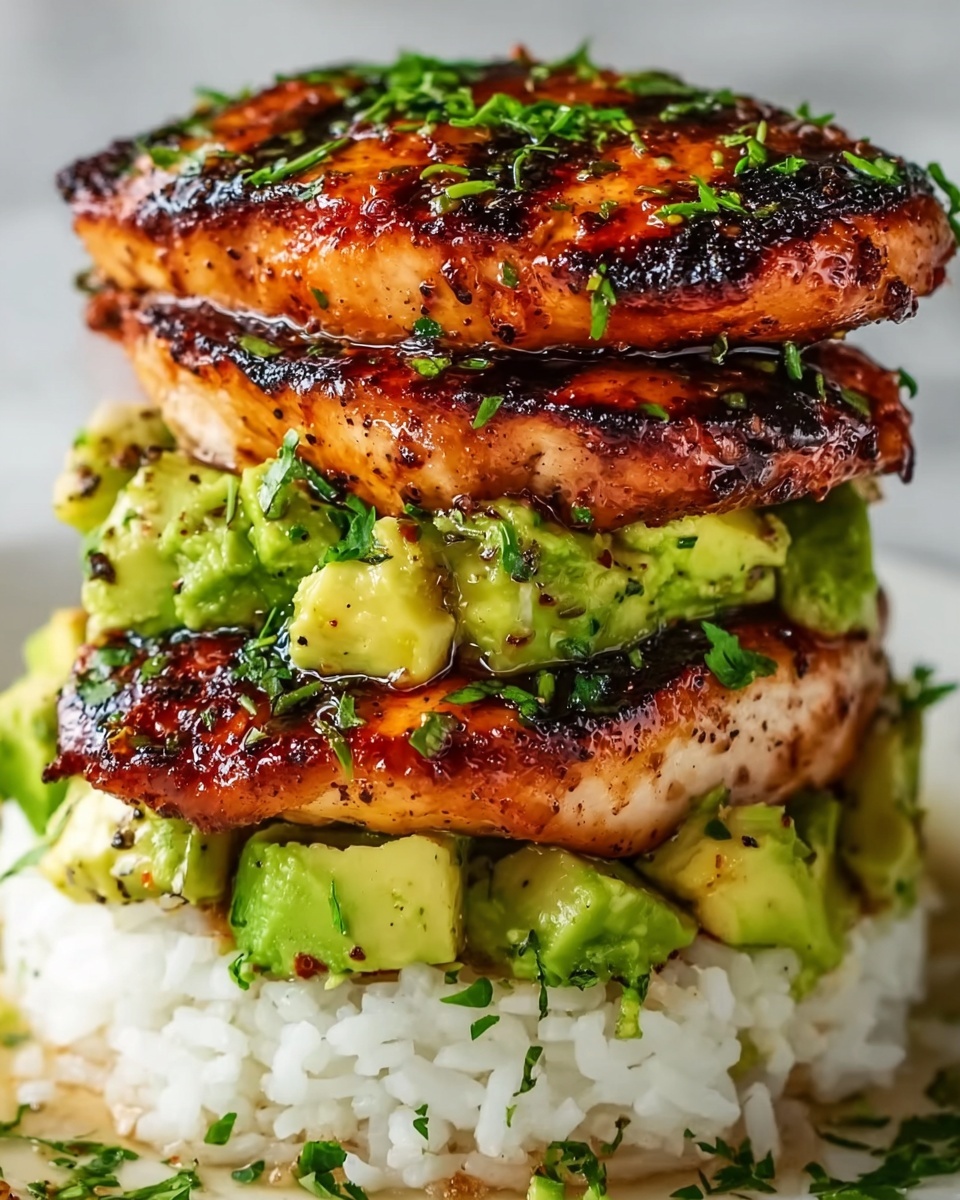 Honey Lime Chicken and Avocado Rice Stack Recipe - Recipe Image