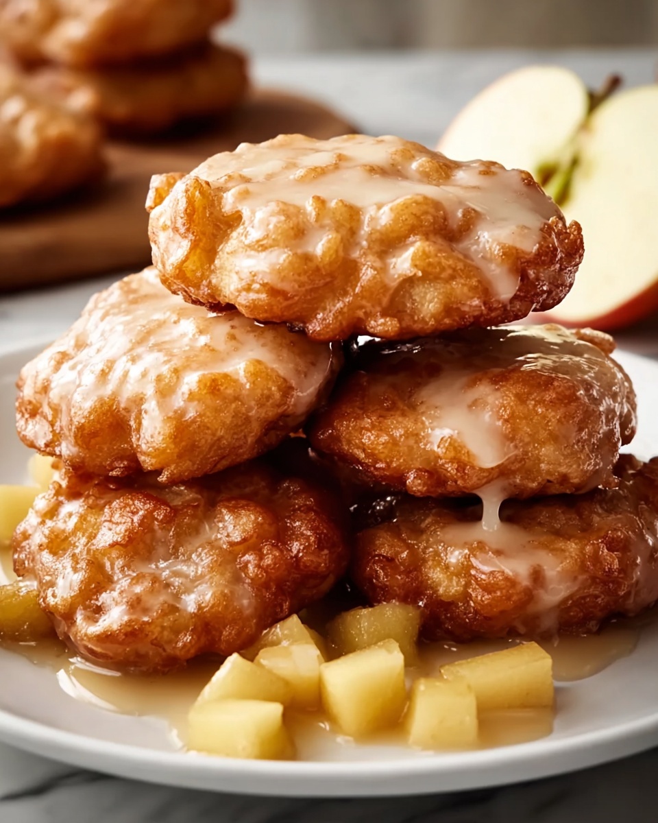 Soft Cinnamon Apple Fritters with Vanilla Glaze Recipe - Recipe Image