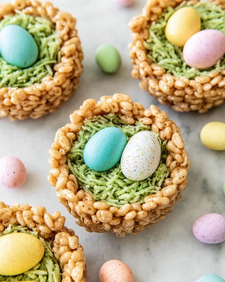 Adorable Rice Krispie Nests with Green Coconut and Candy Robin Eggs Recipe