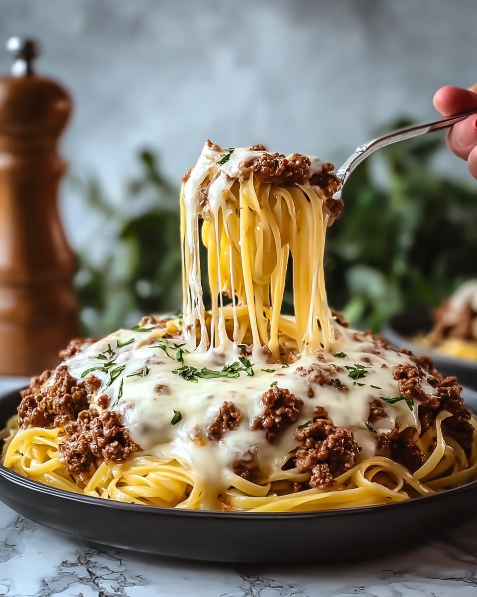 Cheesy Beef Alfredo with Linguine Recipe - Recipe Image