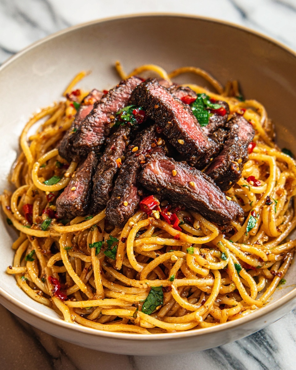 Sweet and Spicy Garlic Steak Pasta Recipe - Recipe Image