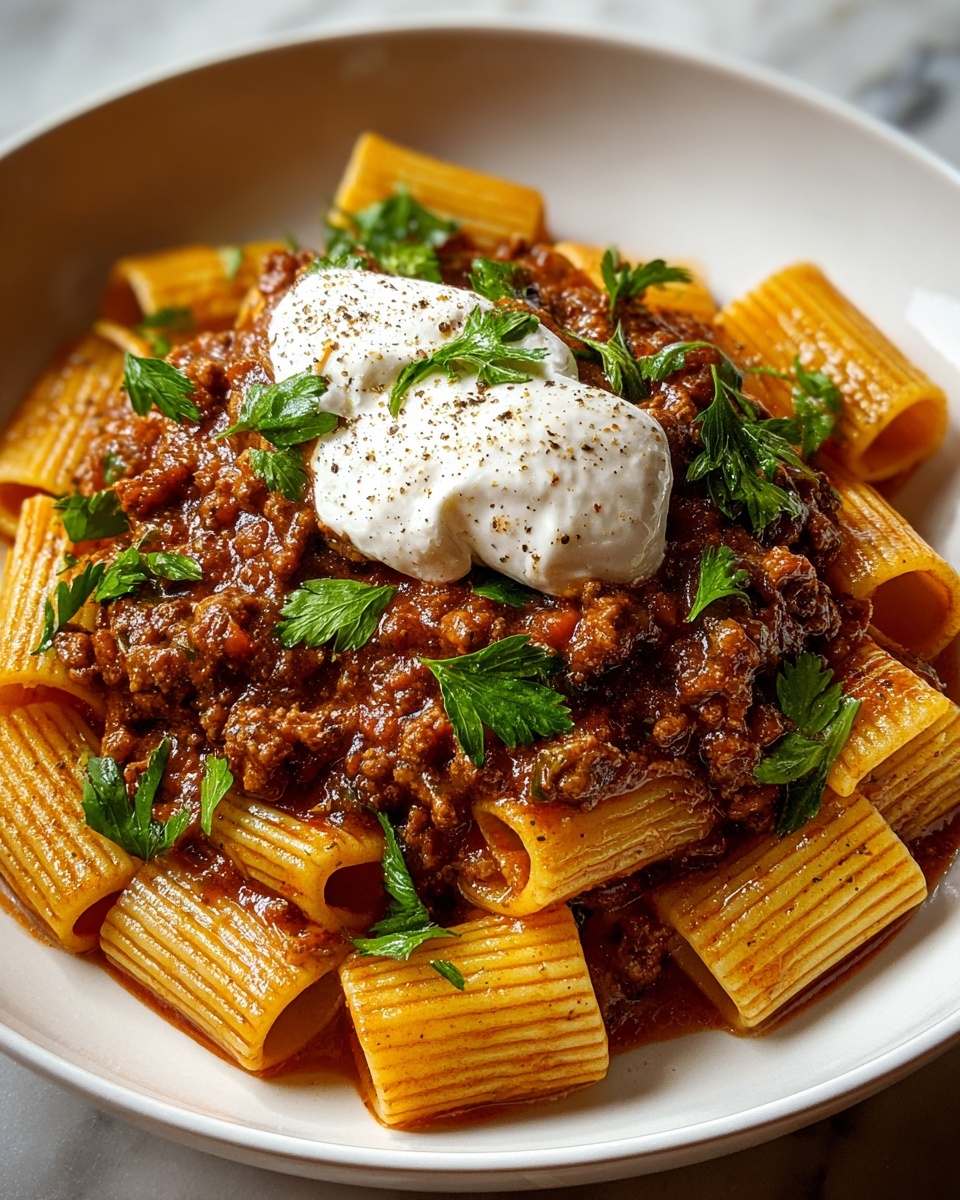Grandma’s Meat Sauce Pasta with Burrata Recipe - Recipe Image