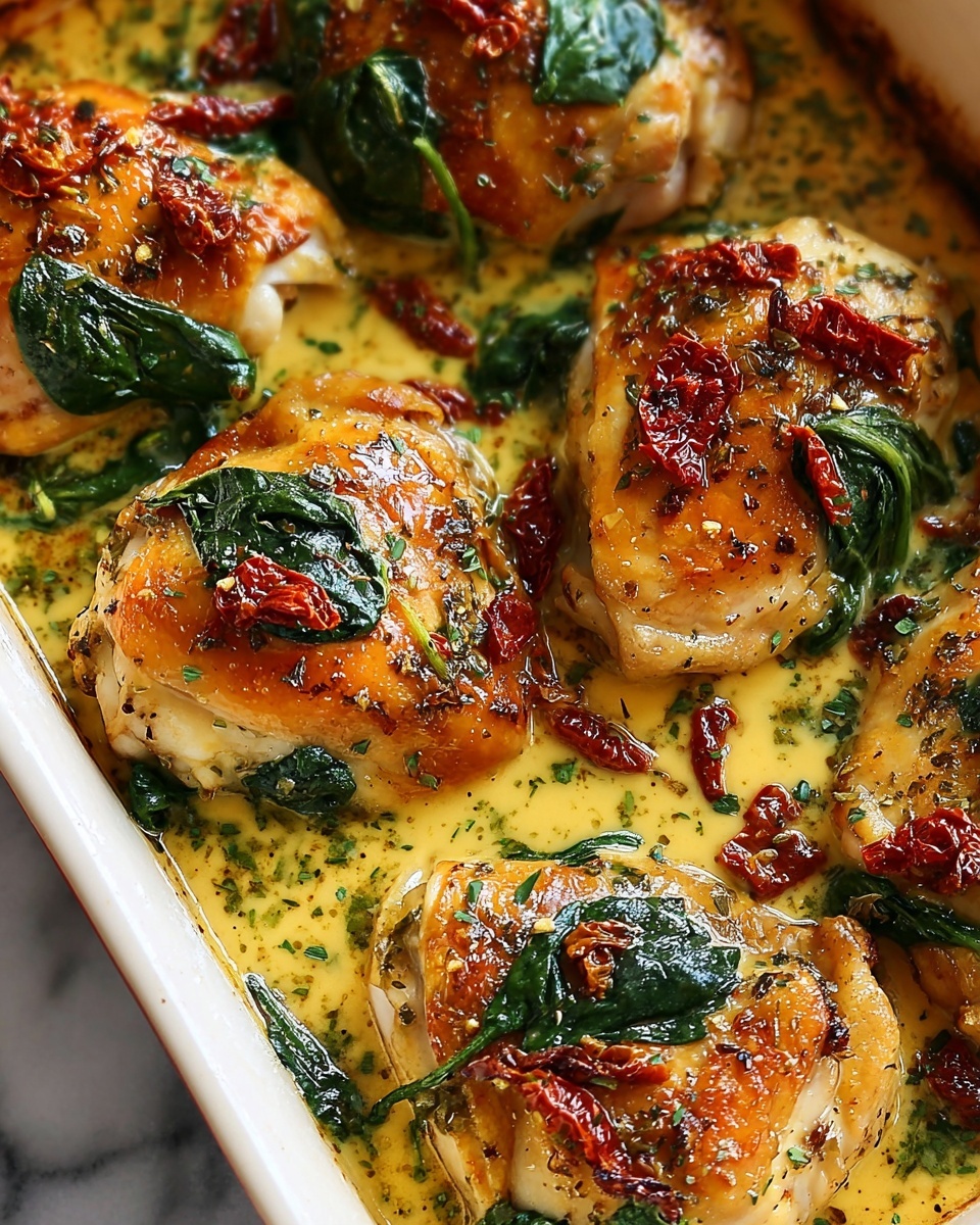 Smothered Baked Chicken with Creamed Spinach and Sun-Dried Tomatoes Recipe - Recipe Image