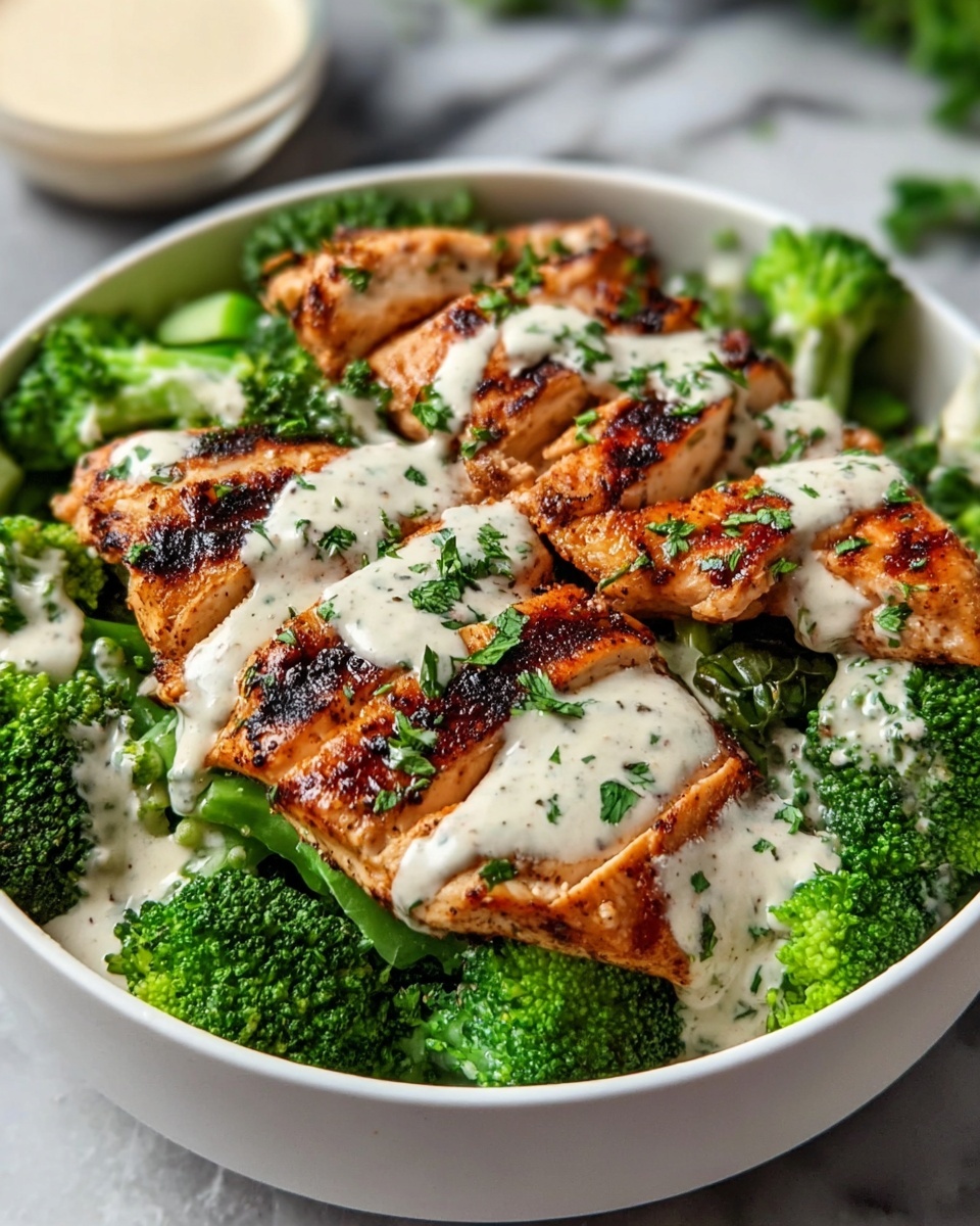 Grilled Chicken & Broccoli Bowls with Creamy Garlic Sauce Recipe - Recipe Image