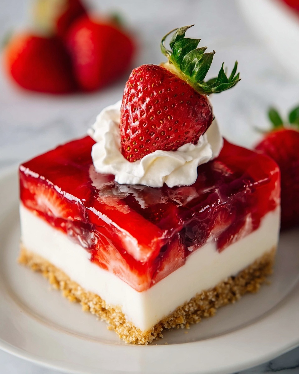 Jello Pretzel Salad with Cream Cheese and Fresh Strawberries Recipe - Recipe Image