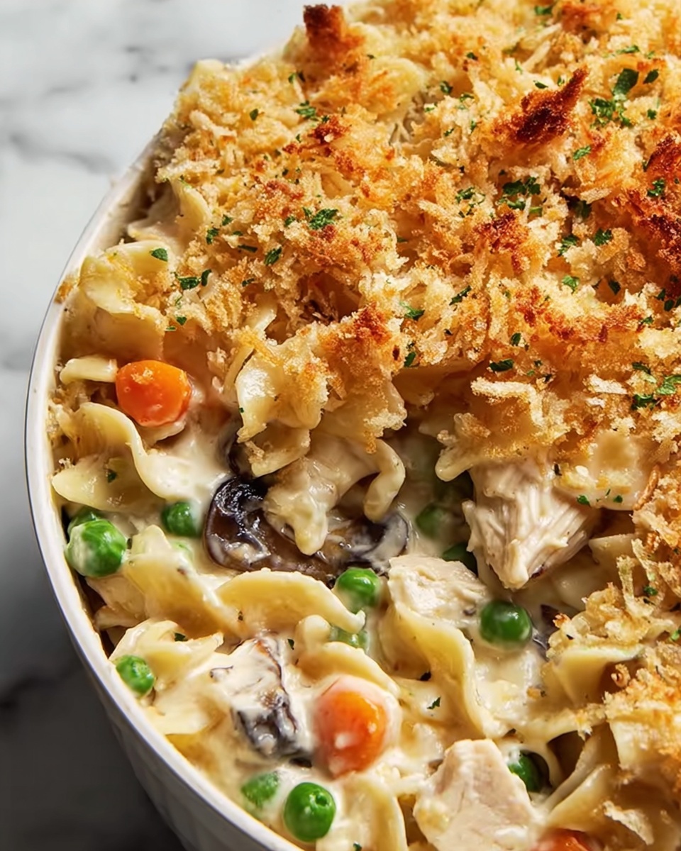Creamy Chicken Noodle Casserole with Mushrooms, Carrots, and Cheddar Recipe - Recipe Image