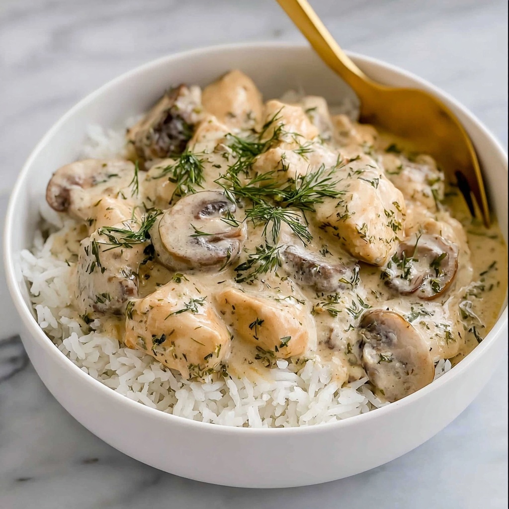 Chicken and Mushrooms in Creamy Dill Sauce Recipe - Recipe Image