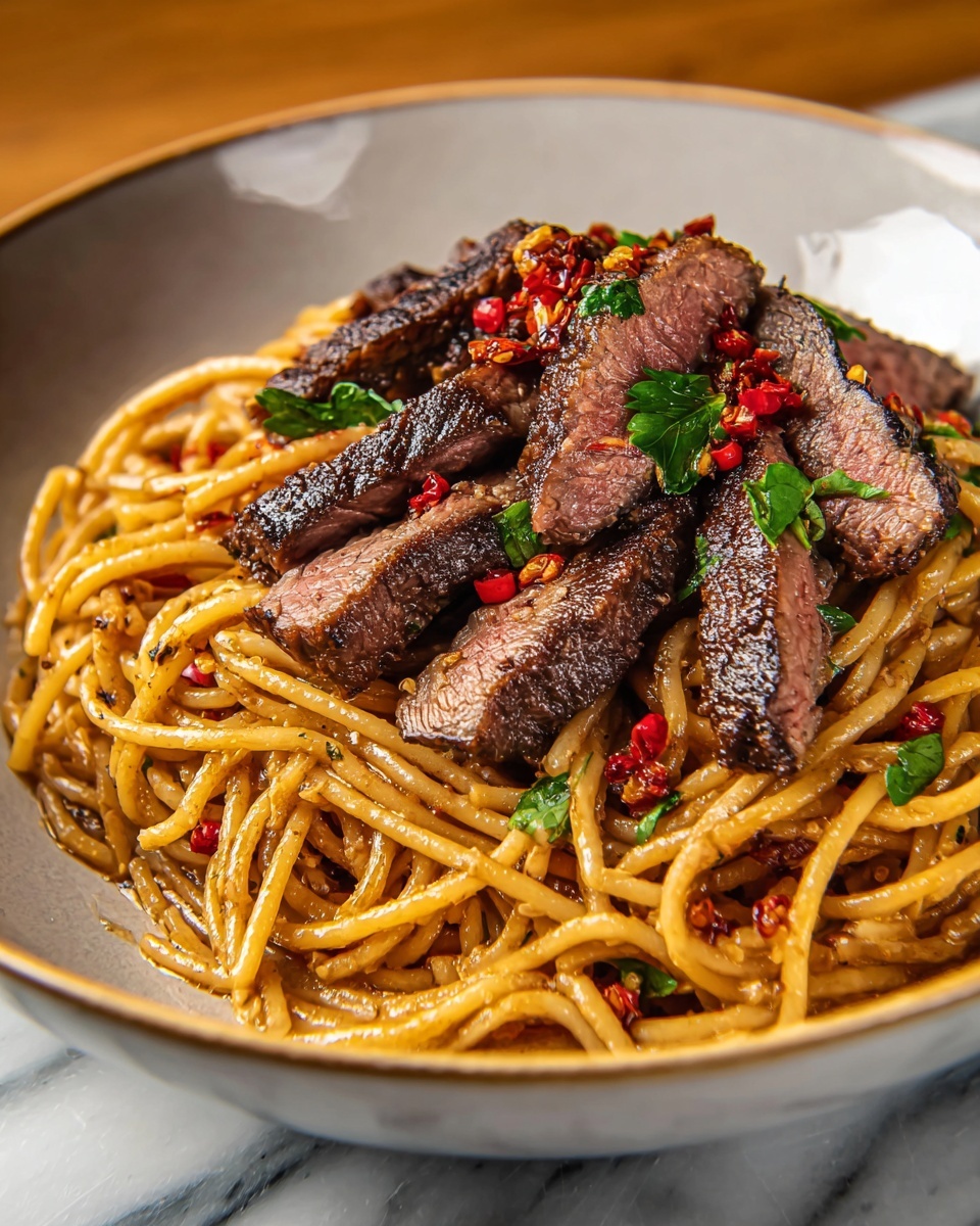 Sweet and Spicy Garlic Steak Pasta Recipe - Recipe Image