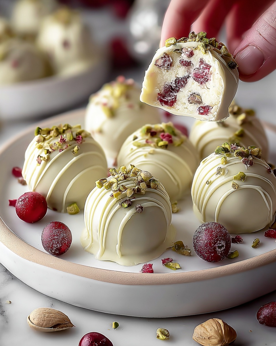 Cranberry Pistachio White Chocolate Truffles Recipe - Recipe Image
