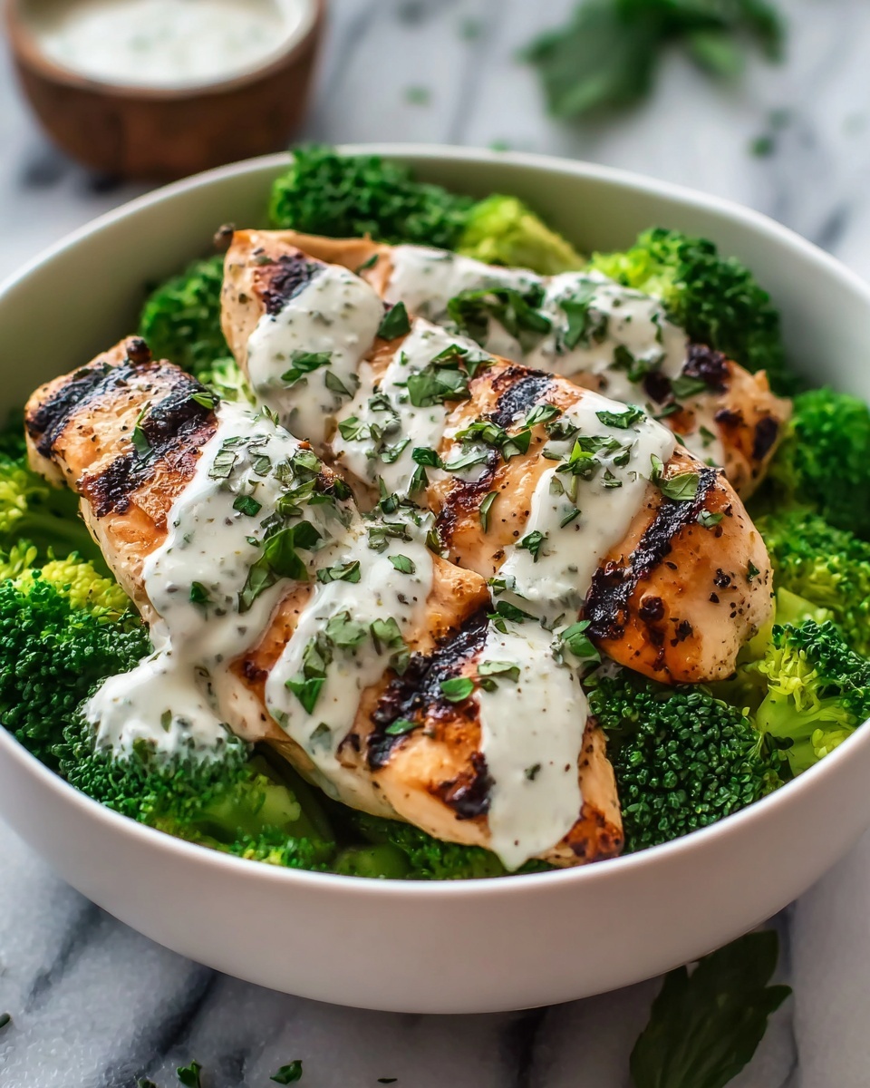 Grilled Chicken & Broccoli Bowls with Creamy Garlic Sauce Recipe - Recipe Image