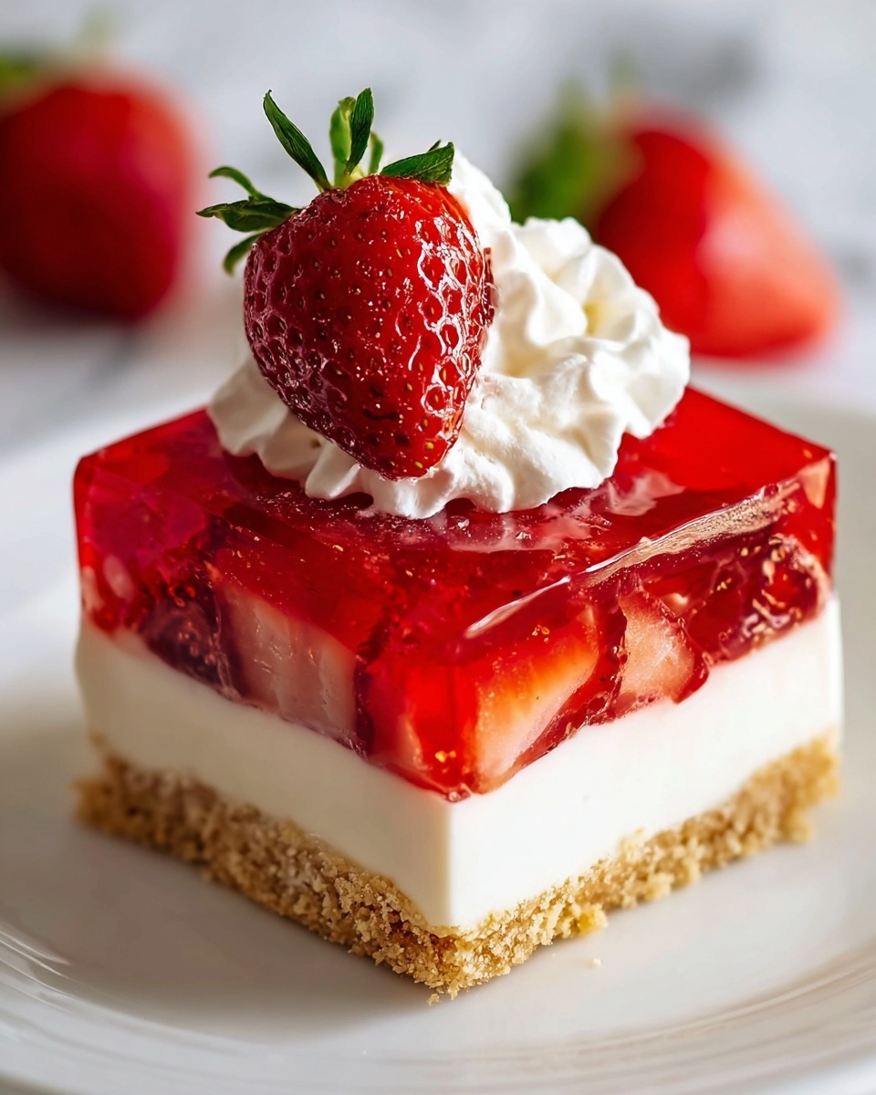 Jello Pretzel Salad with Cream Cheese and Fresh Strawberries Recipe - Recipe Image