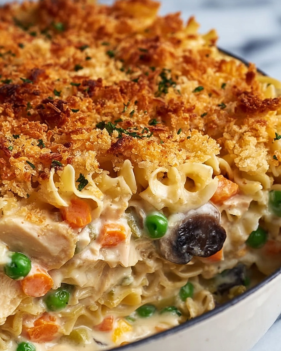 Creamy Chicken Noodle Casserole with Mushrooms, Carrots, and Cheddar Recipe - Recipe Image