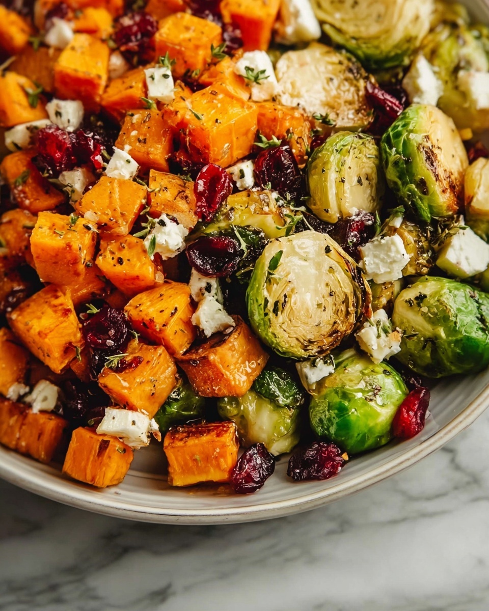 Cranberry-Glazed Roasted Butternut Squash, Brussels Sprouts, and Sweet Potato Salad Recipe - Recipe Image
