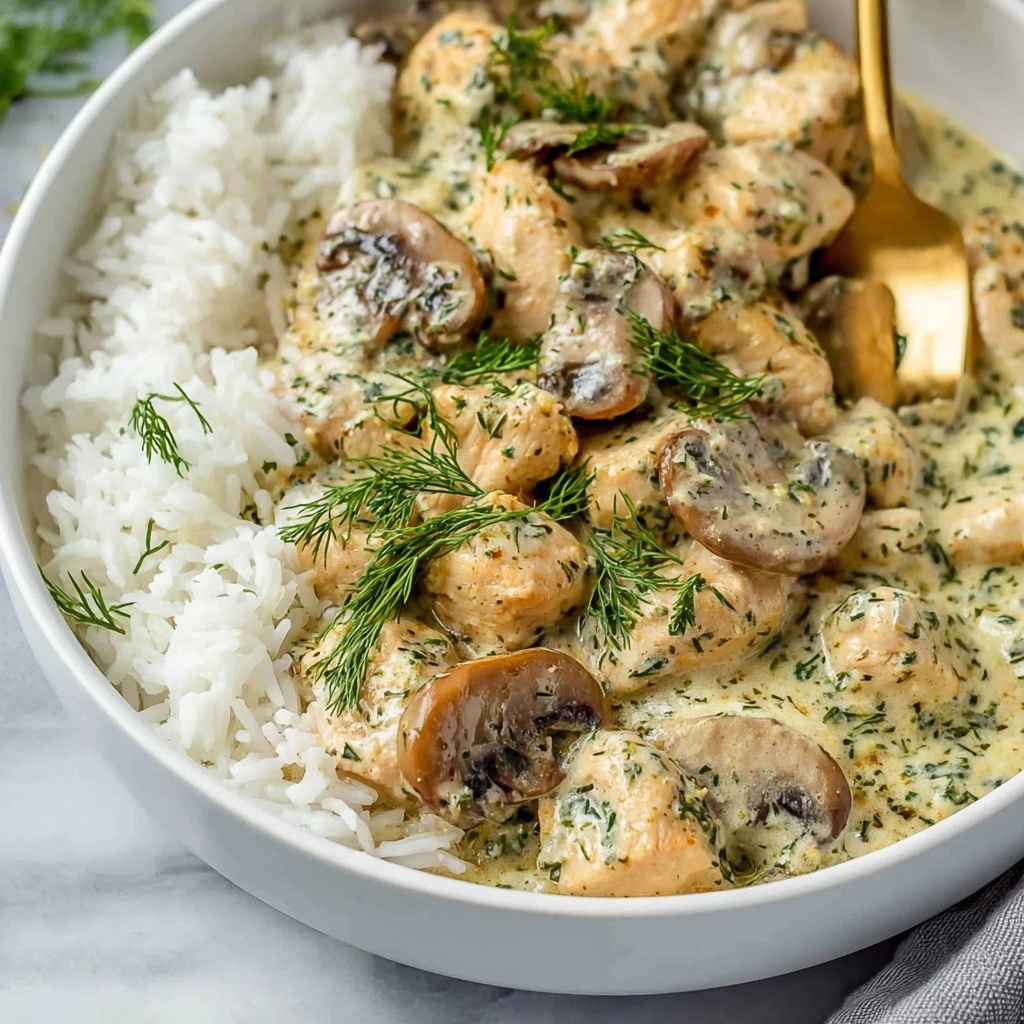 Chicken and Mushrooms in Creamy Dill Sauce Recipe - Recipe Image