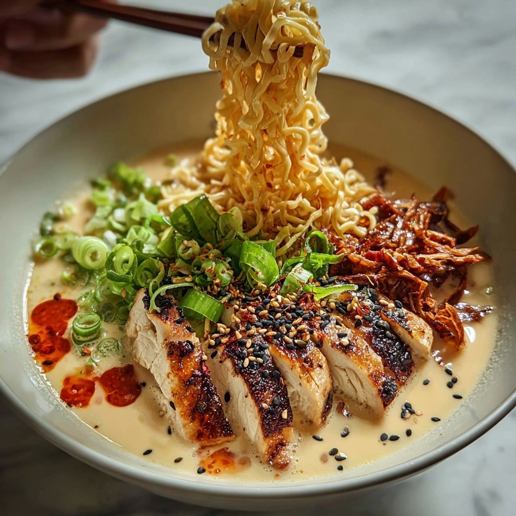 Fiery Chicken Ramen with Creamy Garlic Sauce Recipe - Recipe Image