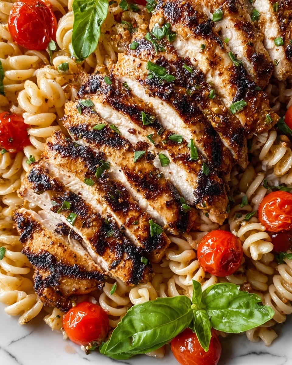 Tomato Basil Pasta with Balsamic Grilled Chicken Recipe - Recipe Image
